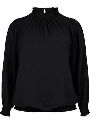 Effen smok blouse met lange mouwen, Black, Packshot image number 0