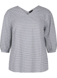 Geruite katoenen blouse met 3/4-mouwen, Black/White Check