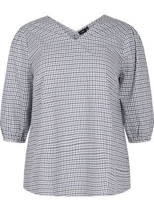 Geruite katoenen blouse met 3/4-mouwen, Black/White Check, Packshot image number 0