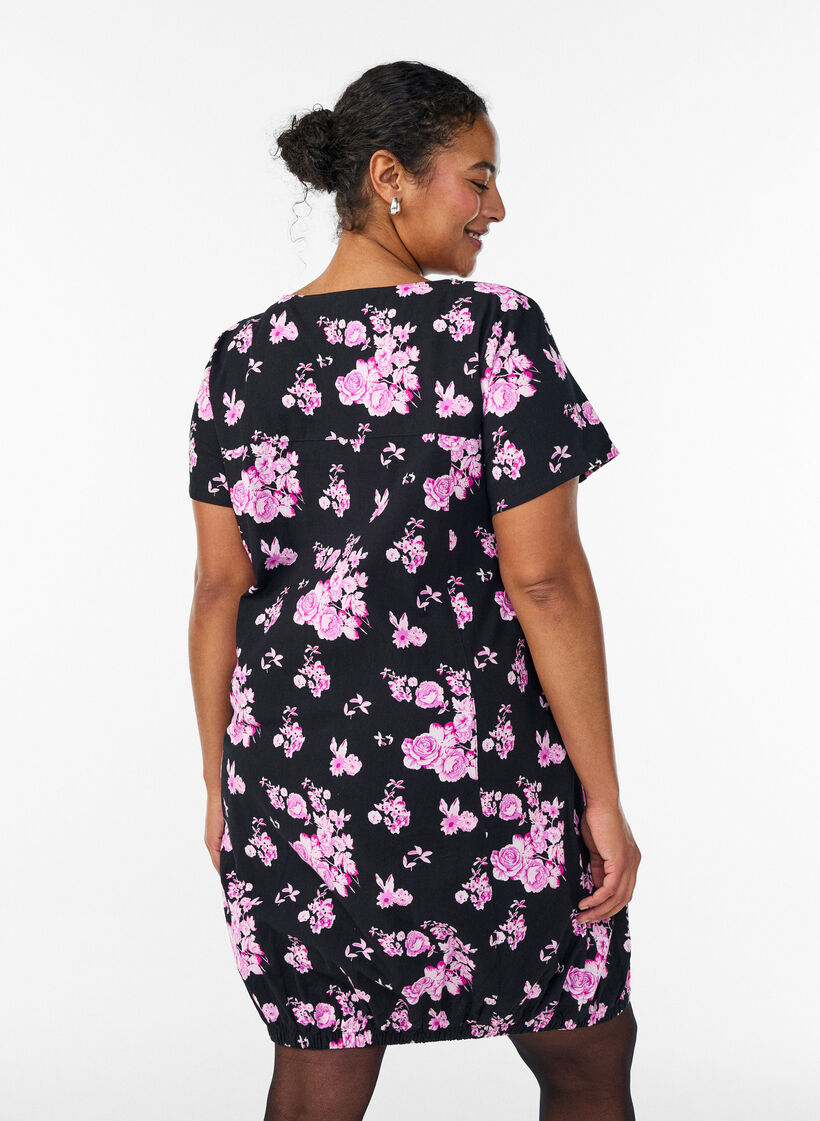Katoenen jurk met korte mouwen en print, Zwart, Model image number 2