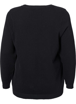 Gebreide katoenen blouse met structuur, Black, Packshot image number 1