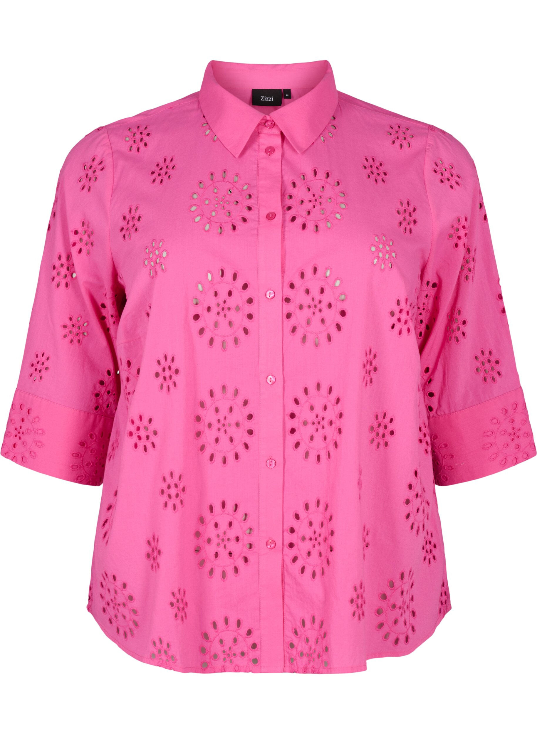 Zizzi Shirtblouse met Engels borduurwerk en 3/4-mouwen, Raspberry Rose, Packshot image number 0