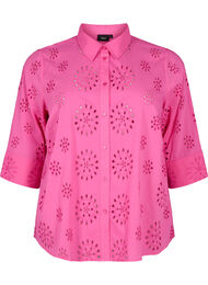 Shirtblouse met Engels borduurwerk en 3/4-mouwen, Raspberry Rose
