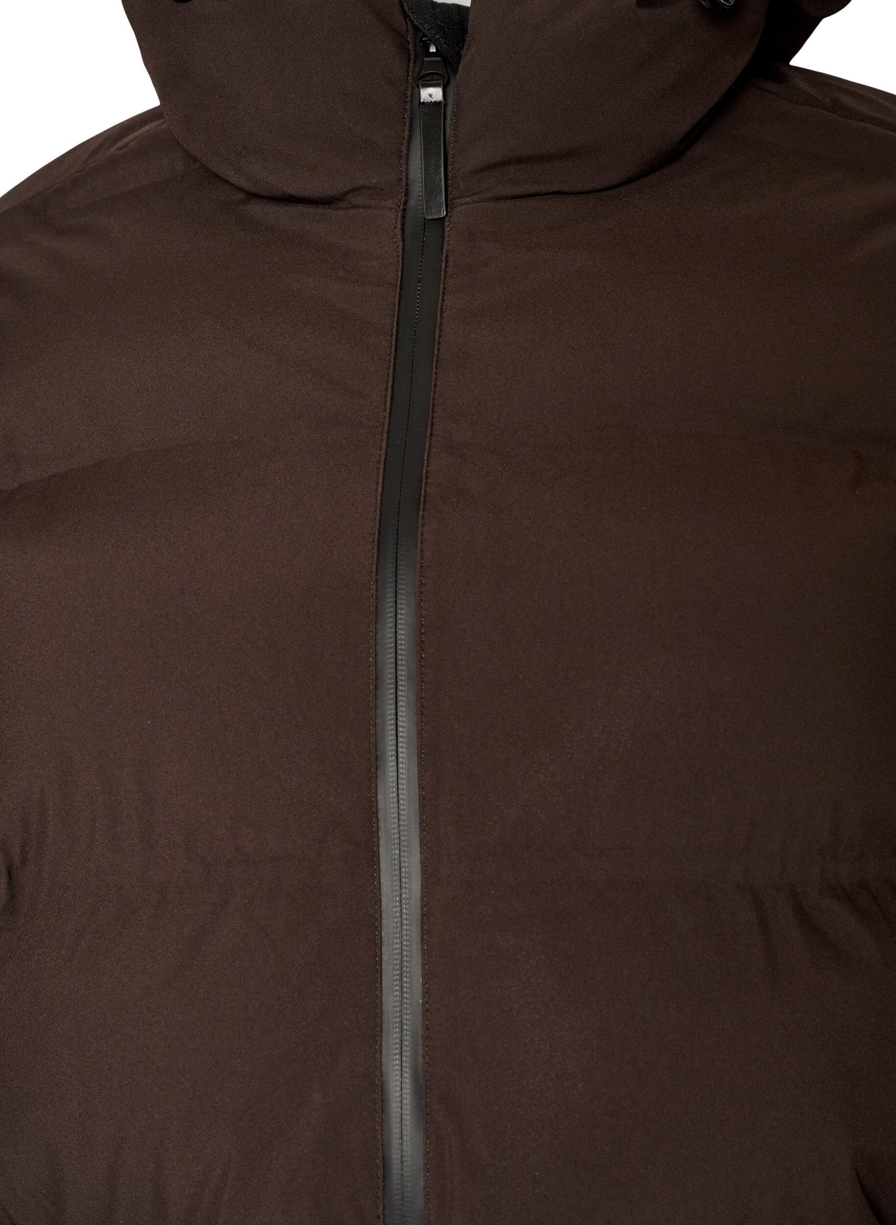 ZizziLange puffer winterjas met capuchon, Bruin, Packshot image number 2