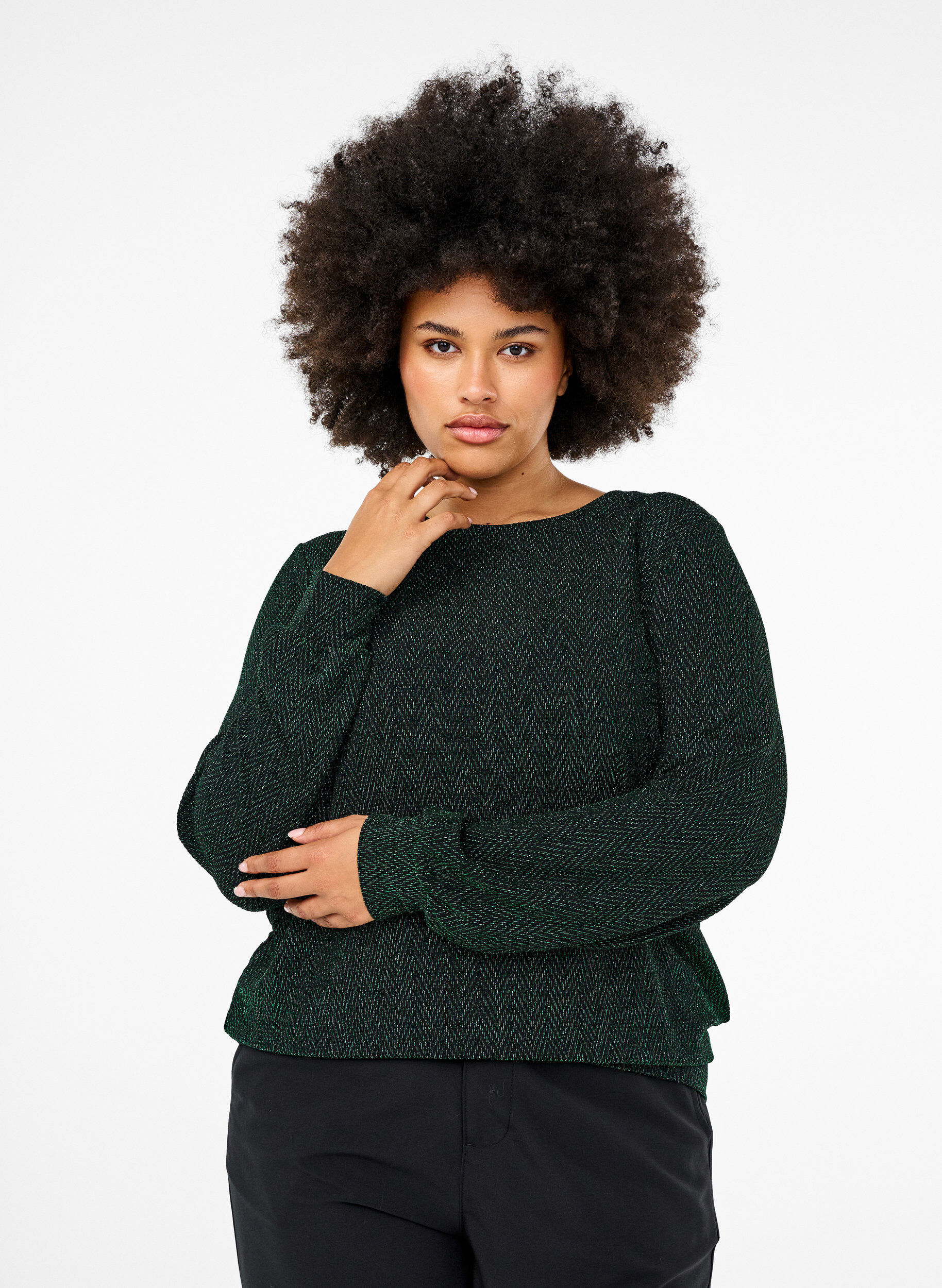 Zizzi Blouse met glinsterend patroon, Scarab ZigZagShimmer, Model image number 0