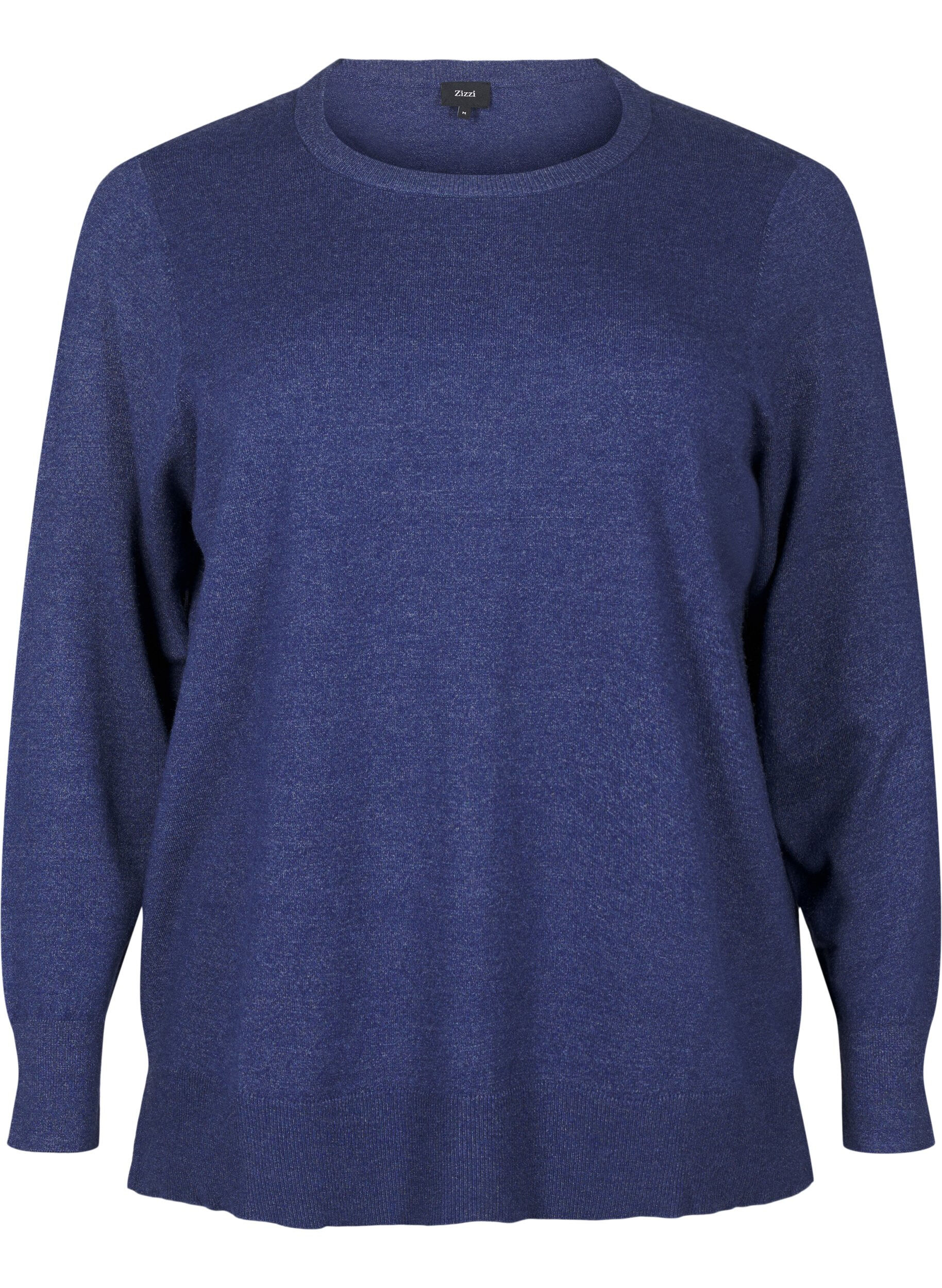 Zizzi Gebreide blouse met lange mouwen en een spleet, Blauw, Packshot image number 0