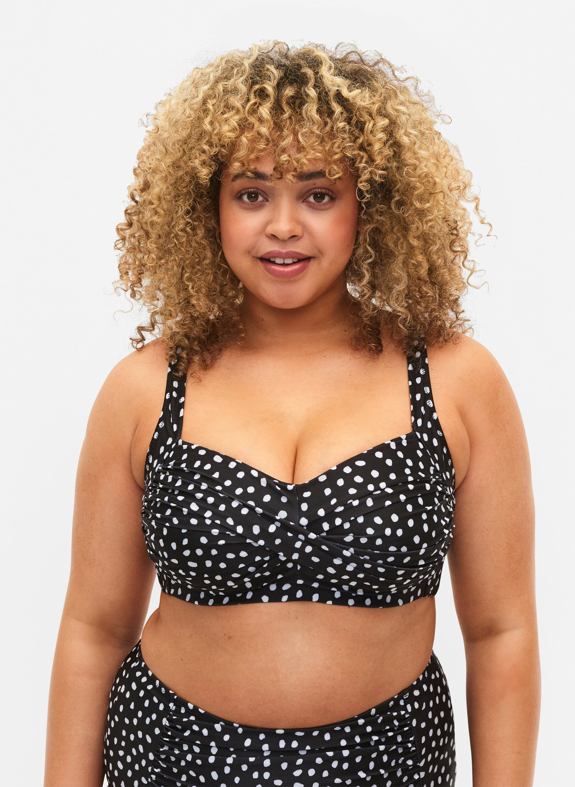 Zizzi Bedrukte bikinitop, Black White Dot, Model image number 0
