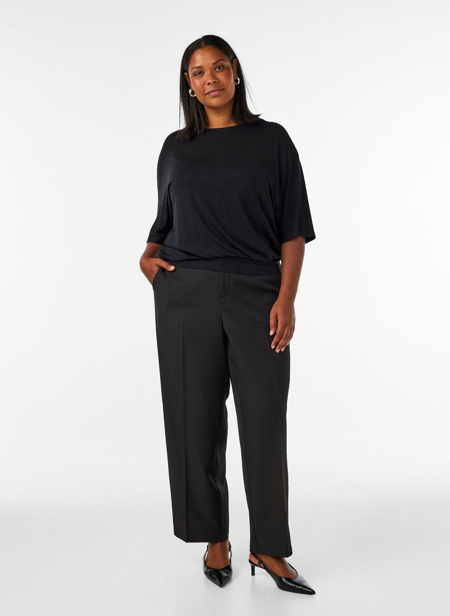ZizziJersey blouse met halflange ballonmouwen, Zwart, Model image number 1