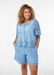 Kanten blouse met korte mouwen en V-hals, Blauw, Model image number 0