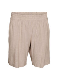 Shorts met hoge taille in linnen en viscose, Beige