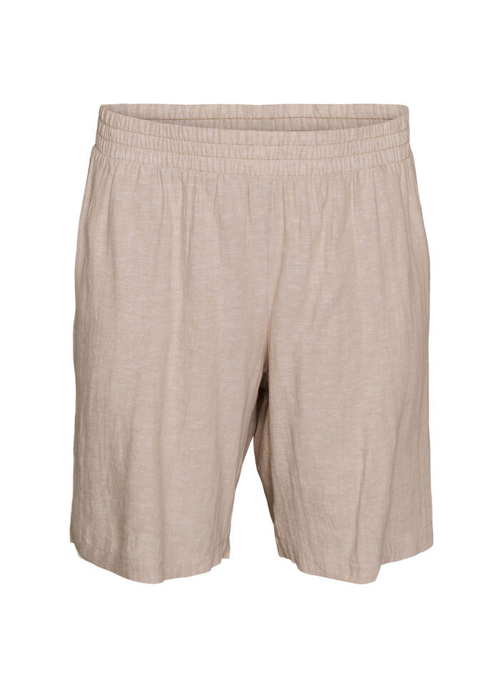 Shorts met hoge taille in linnen en viscose, Beige, Packshot image number 0