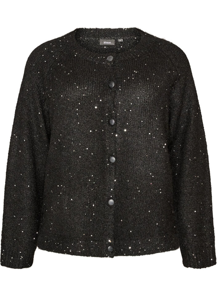 Cardigan met pailletten en knopen, Zwart, Packshot image number 0