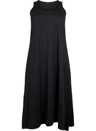 Mouwloze katoenen jurk met a-vorm, Black, Packshot image number 0