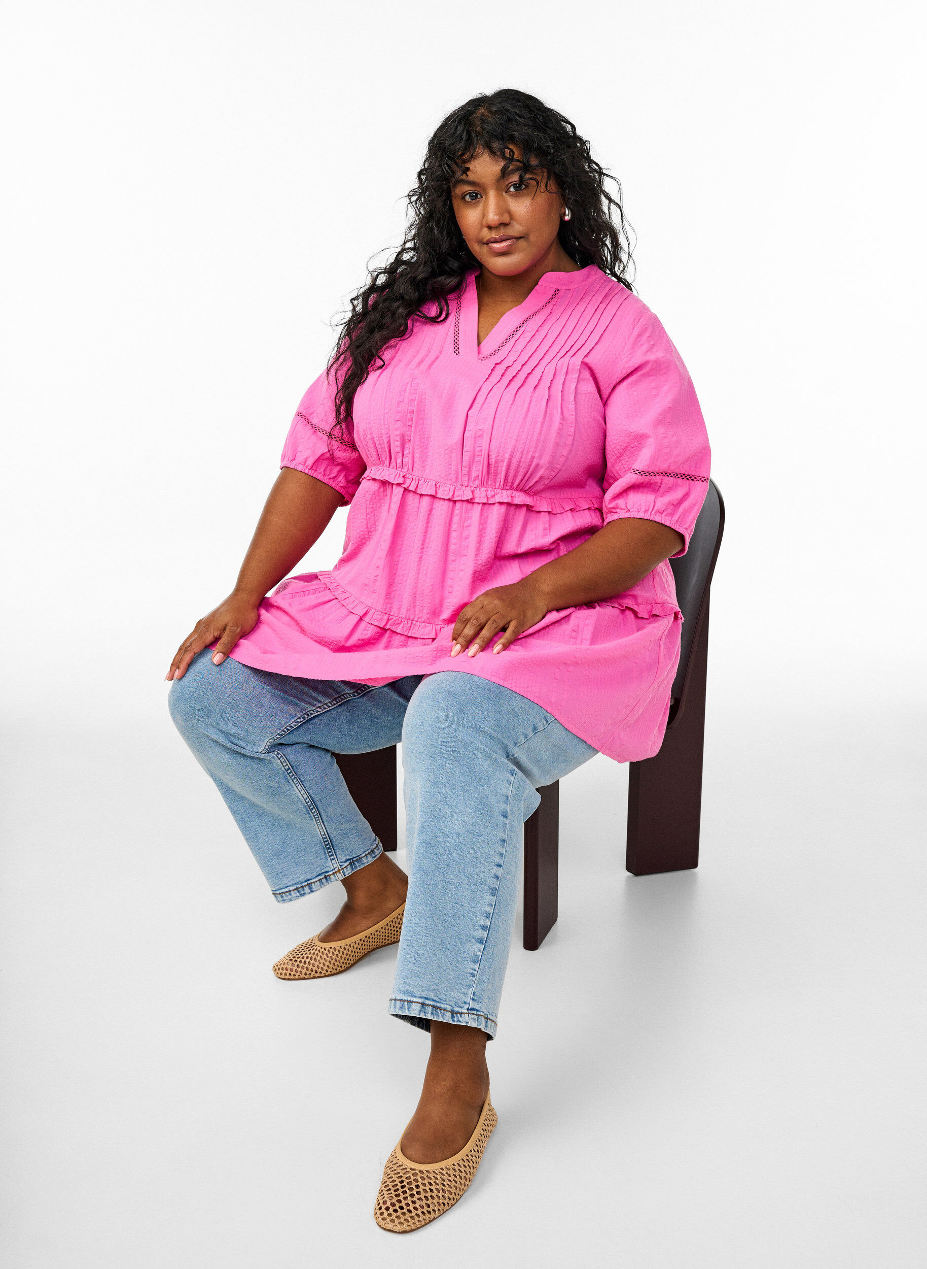 Zizzi A-vormige tuniek met ruches, Roze, Image image number 0