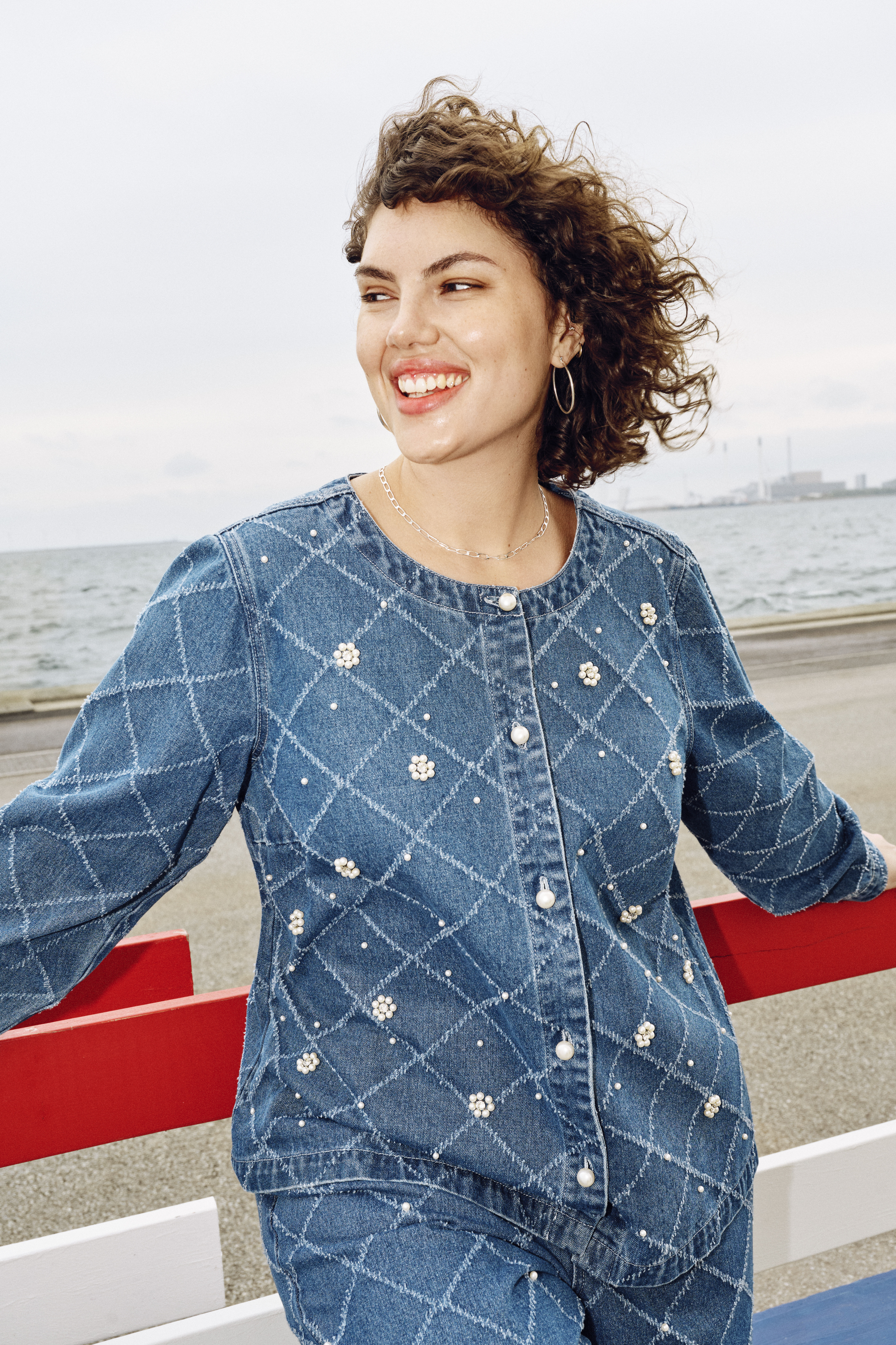 Zizzi Denim set met kralendetails, , Model