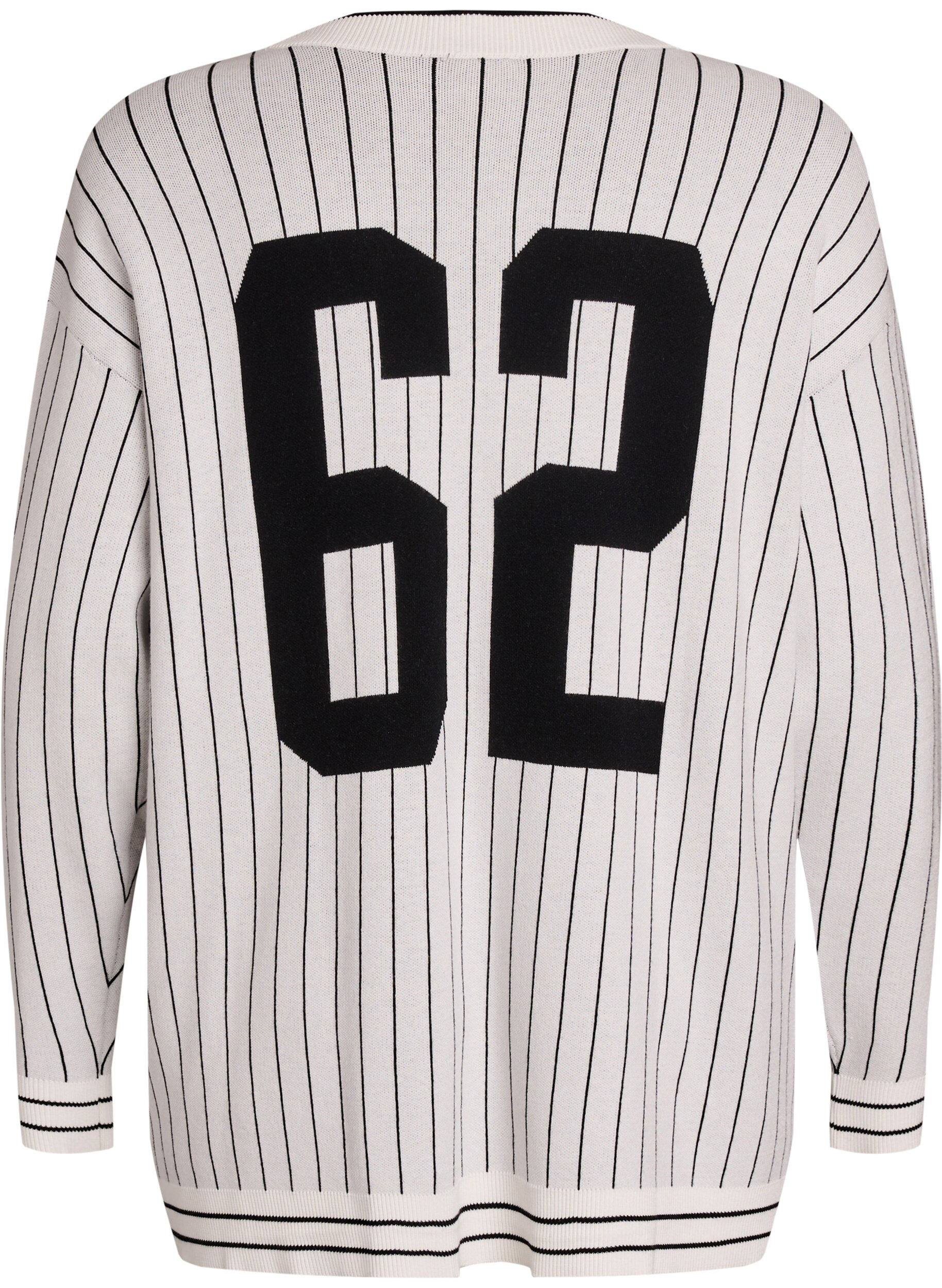 Zizzi Gebreide vest met strepen en rugmotief, Wit, Packshot image number 1