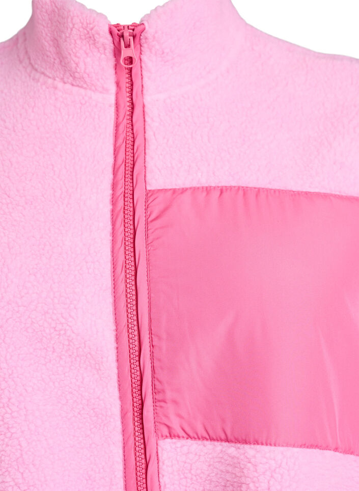 Teddy-fleecevest met ritssluiting en contrasteerdetail, Roze, Packshot image number 2