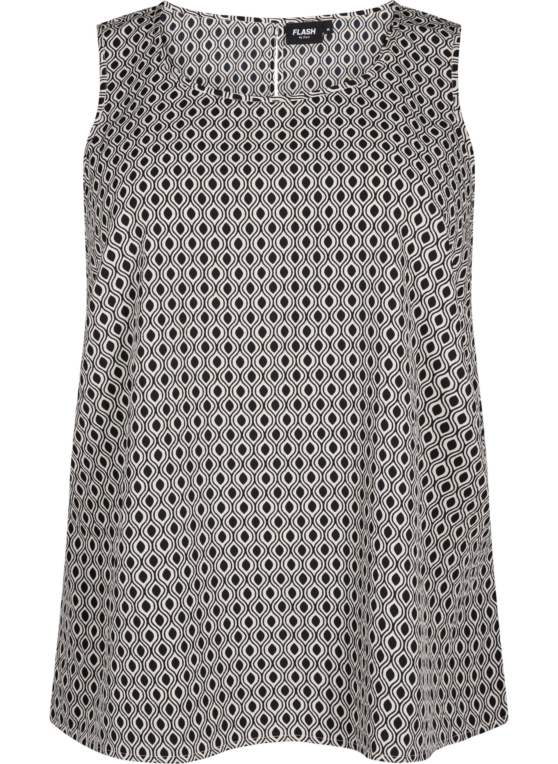 Zizzi Flash - Mouwloze top met print, Zwart, Packshot image number 0