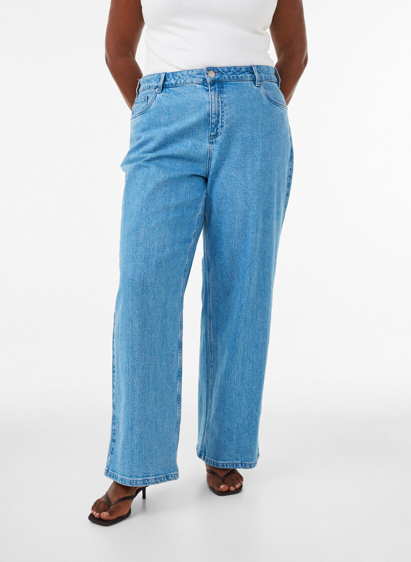 Wide-leg jeans met hoge taille, Blauw, Model