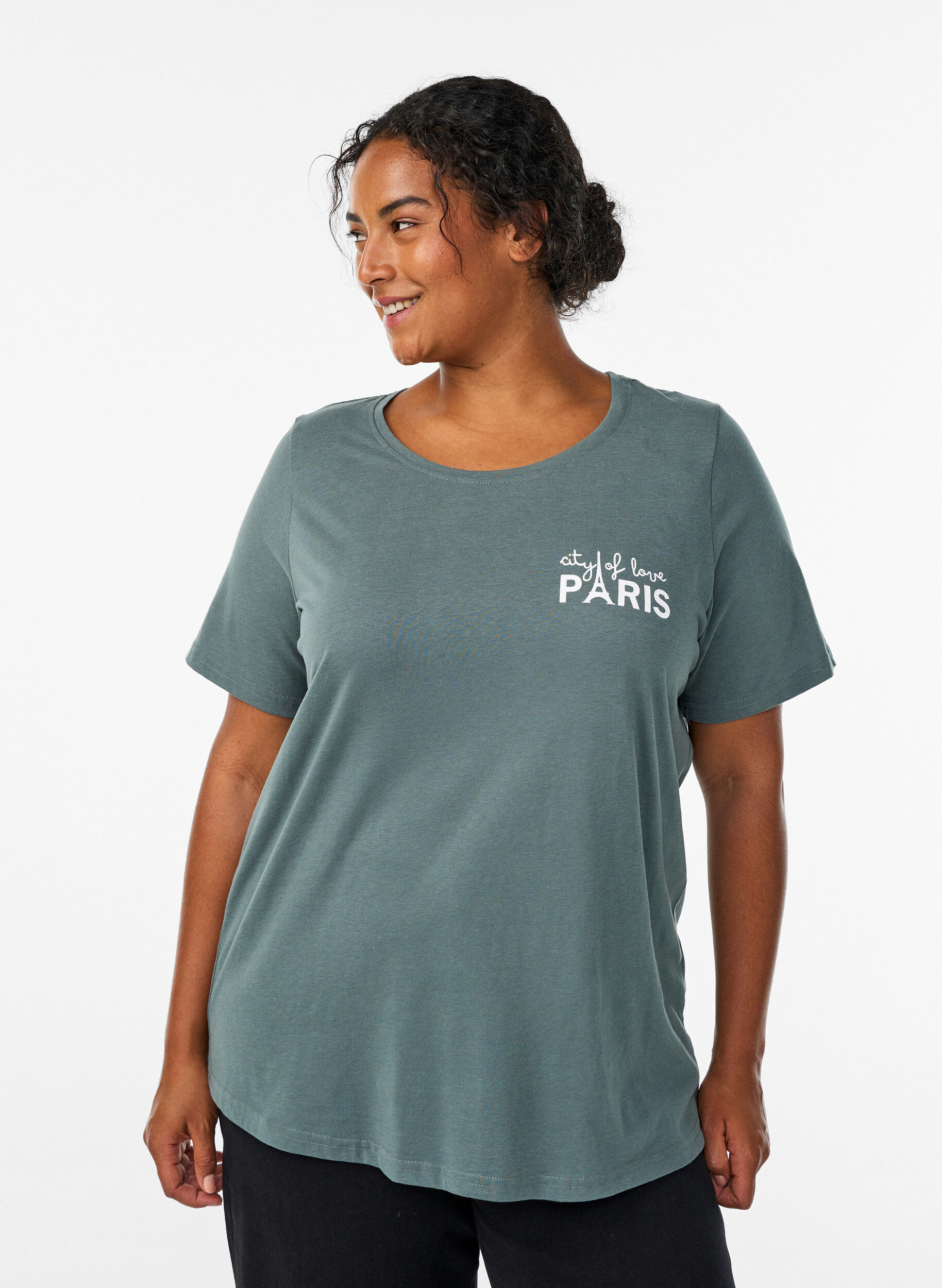 Zizzi FLASH - T-shirt met print, Groen, Model image number 0