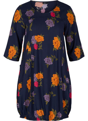 Viscose jurk met 3/4 mouwen, Blue Flower , Packshot image number 0