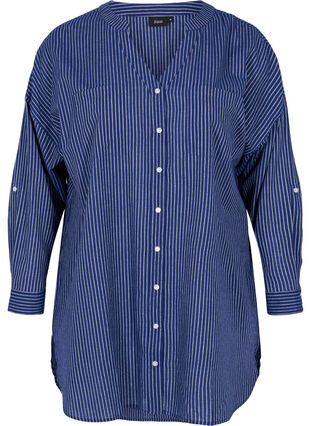 Gestreepte blouse in 100% katoen, Ocean Cavern Stripe, Packshot image number 0