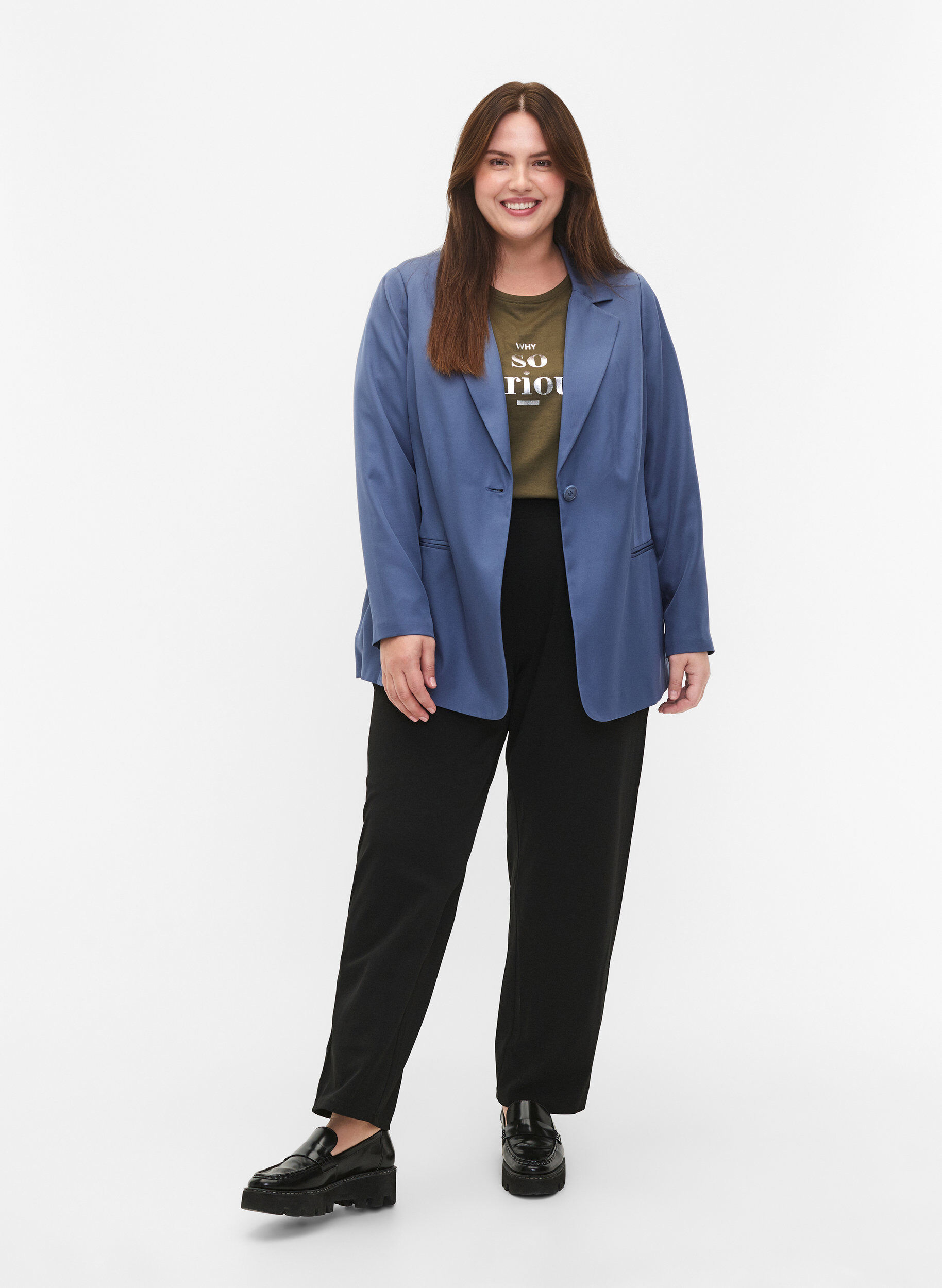 Zizzi FLASH - Eenvoudige blazer met knoop, Blauw, Model image number 1