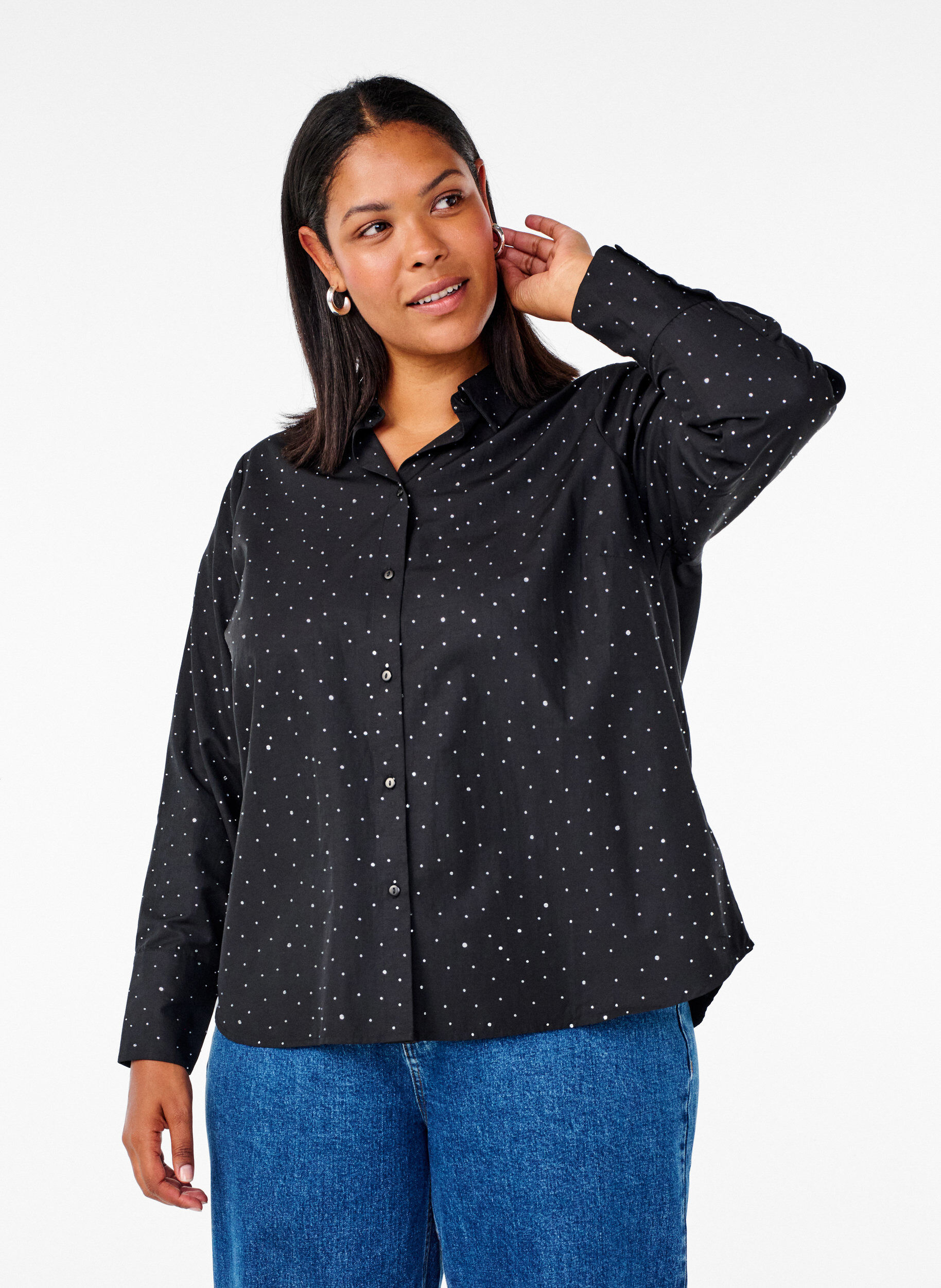 Zizzi Shirt met strassteentjes, Black, Model image number 0