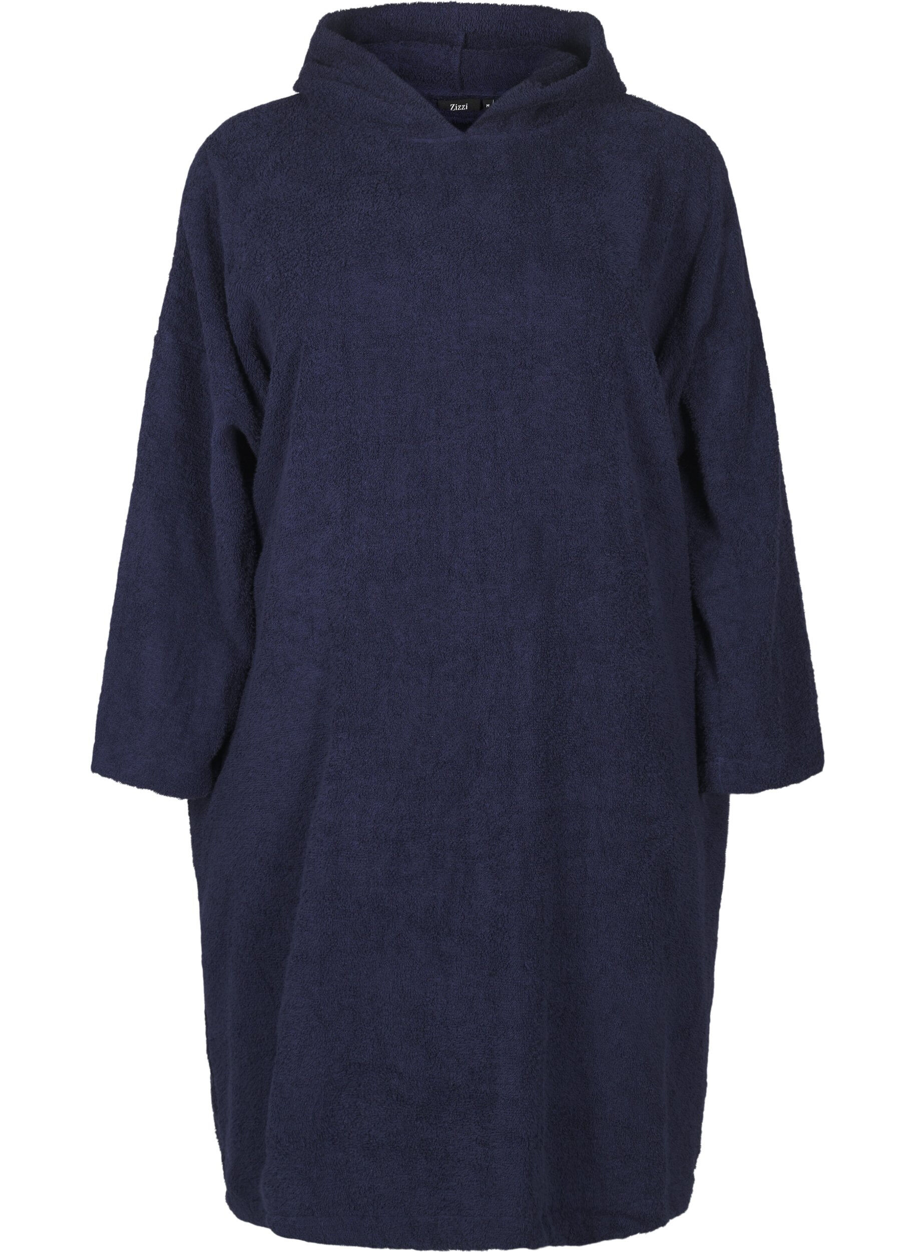 Zizzi Terry poncho met capuchon, Navy Blazer, Packshot image number 0