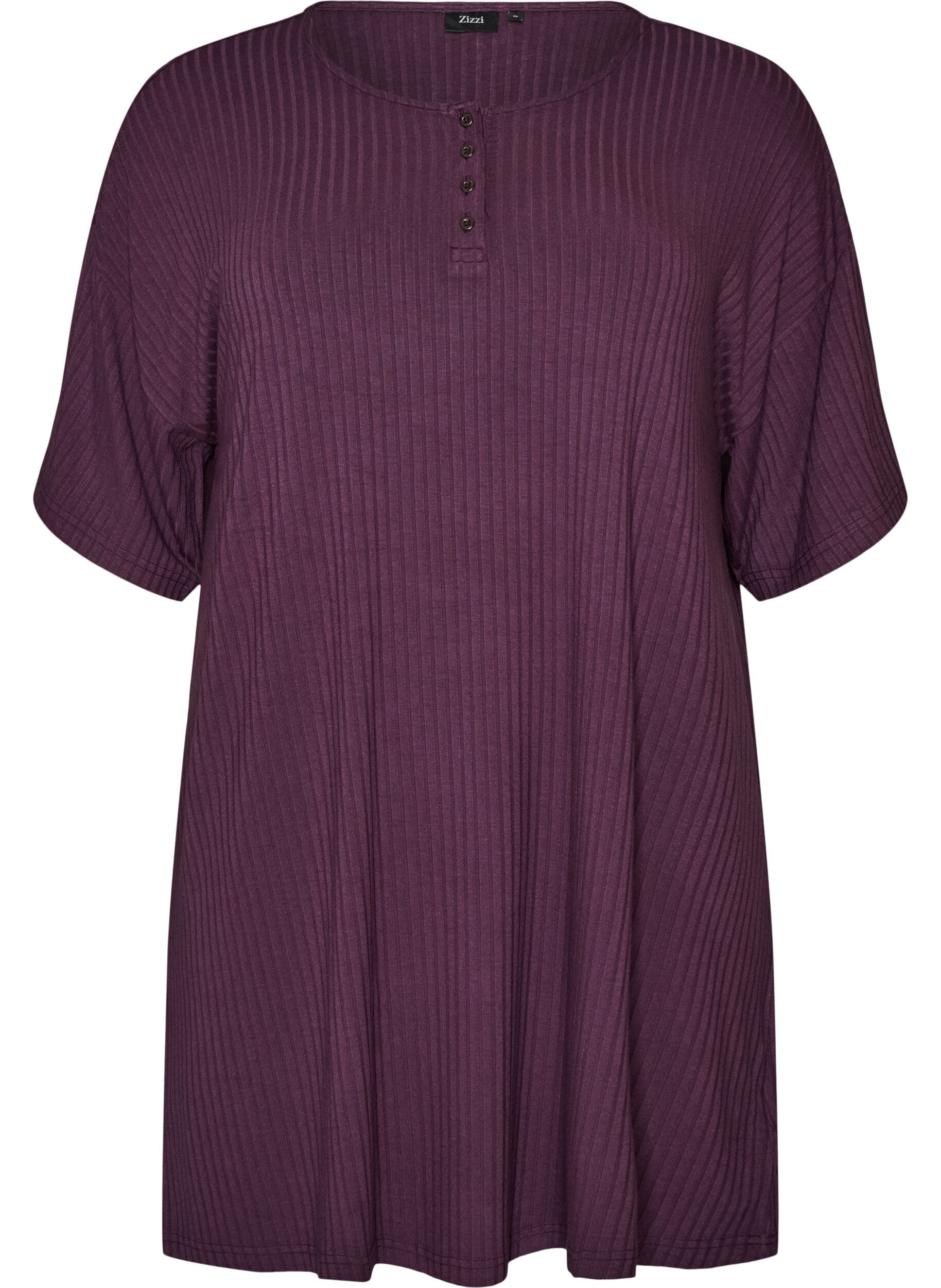 ZizziNachtjapon in viscose jersey met een geribde textuur, Paars, Packshot image number 0