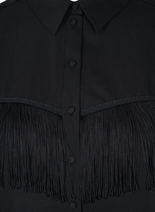 Effen blouse met franje, Black, Packshot image number 2