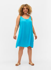 Effen viscose jurk met bandjes, Blue Atoll, Model