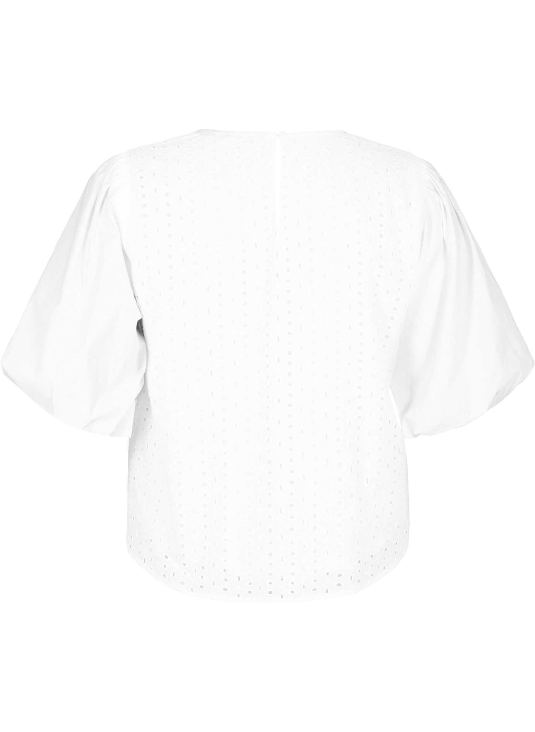 Zizzi Blouse met pofmouwen en kant patroon, Wit, Packshot image number 1