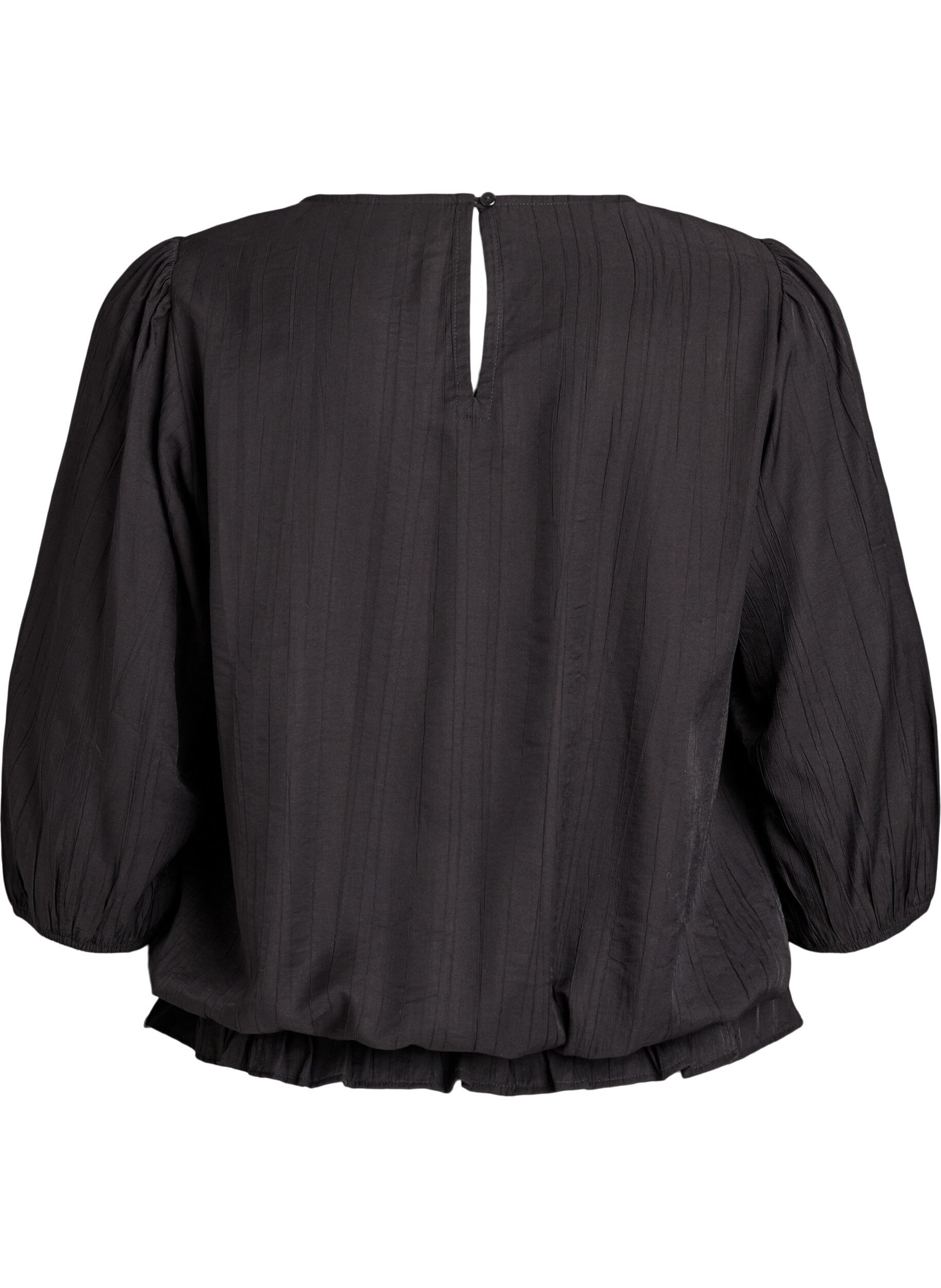 Zizzi Viscose blouse met 3/4 mouwen en balloon effect, Zwart, Packshot image number 1