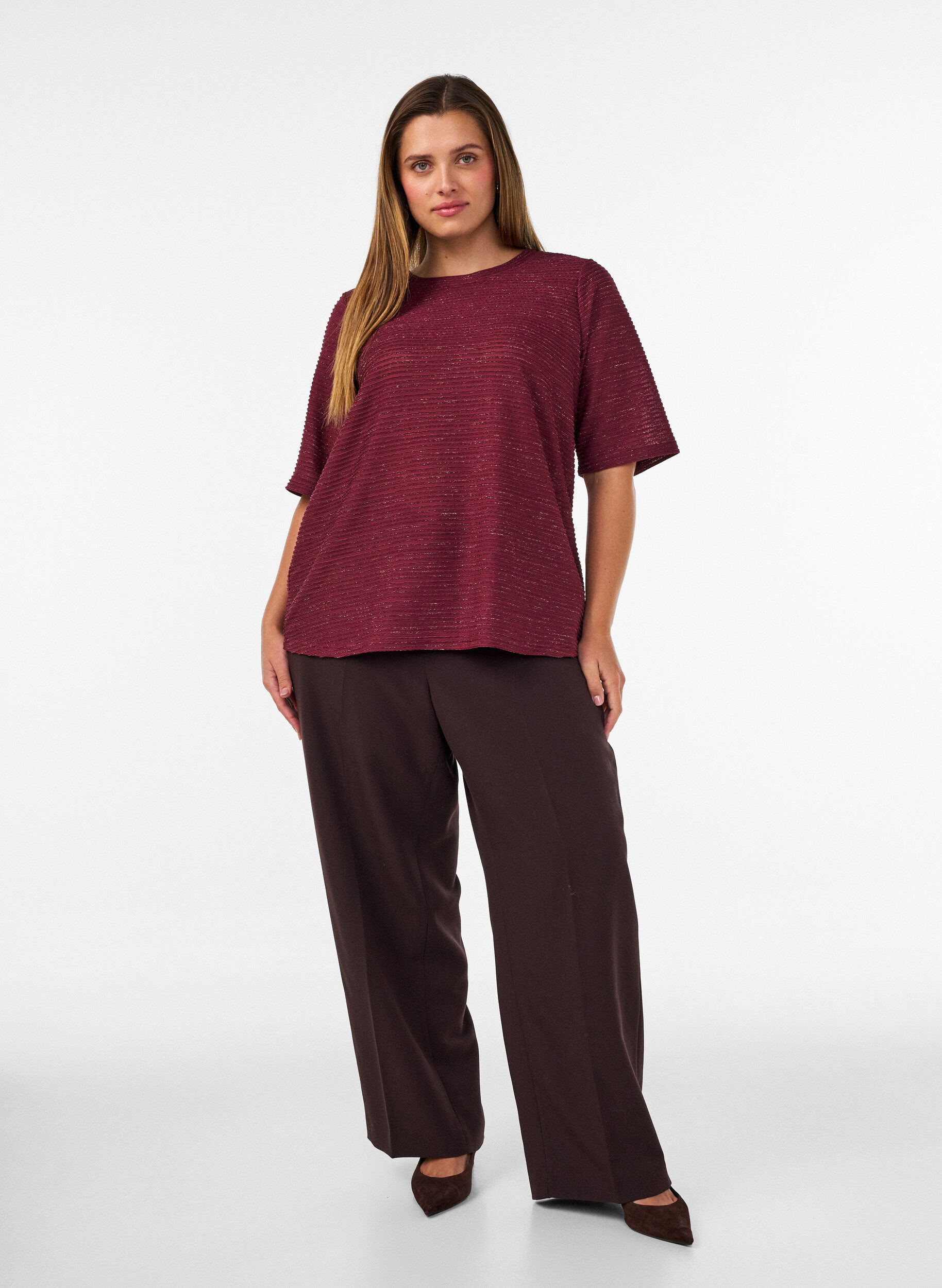 ZizziBlouse met structuur en glitter, Rood, Model image number 1