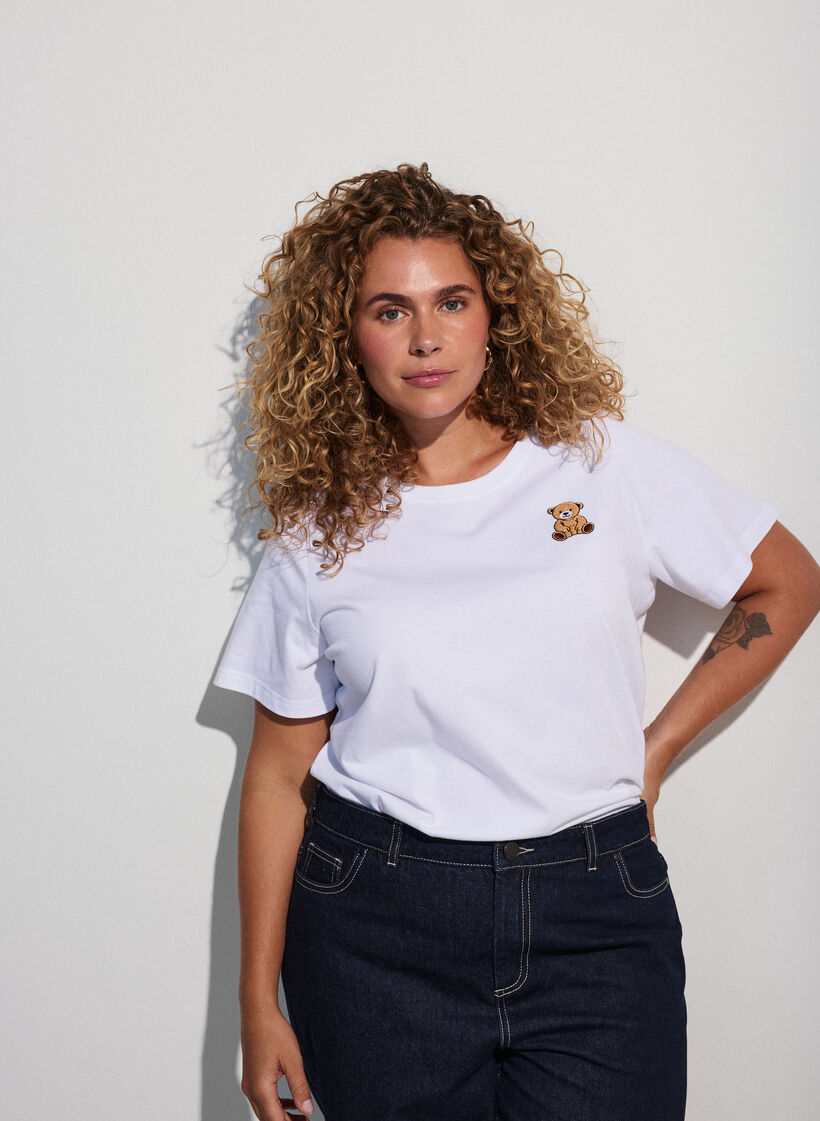 T-shirt van biologisch katoen met teddybeermotief, Wit, Model image number 3