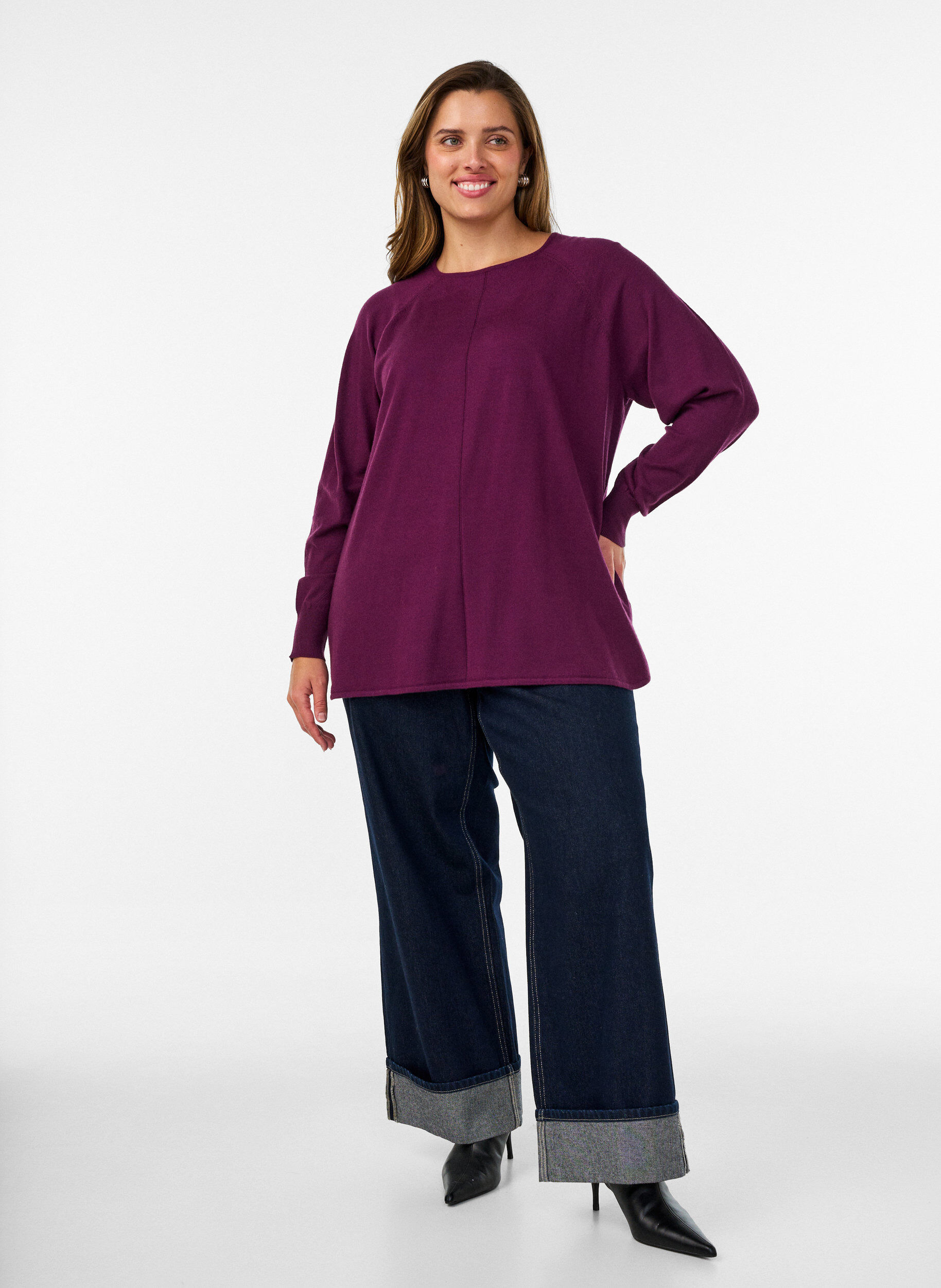 ZizziGebreide top met ronde hals en ingebreid patroon, Rood, Model image number 1