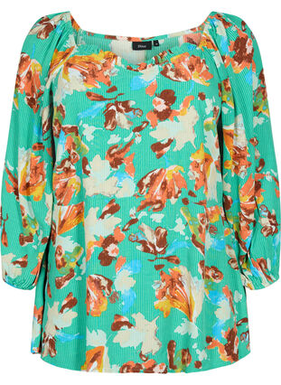 Bedrukte viscose blouse met 3/4 mouwen, Arcadia AOP, Packshot image number 0