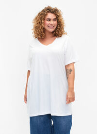 Effen kleur oversized v-hals t-shirt, Bright White, Model