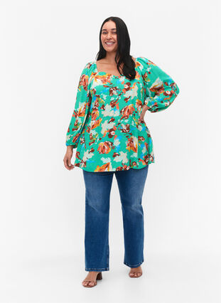 Bedrukte viscose blouse met 3/4 mouwen, Arcadia AOP, Model image number 2