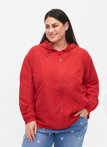 Korte jas met capuchon en verstelbare onderkant, Tango Red, Model image number 0
