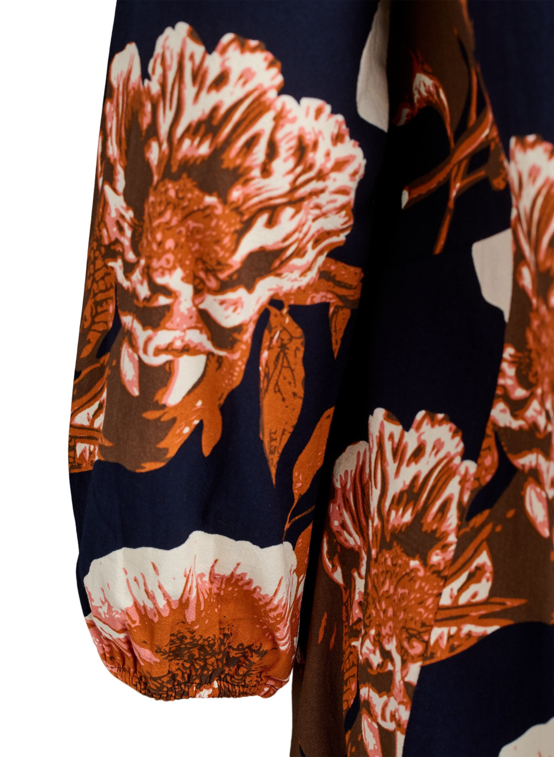 Zizzi Korte katoenen jurk met een elastische zoom en lange mouwen, Zwart, Packshot image number 3