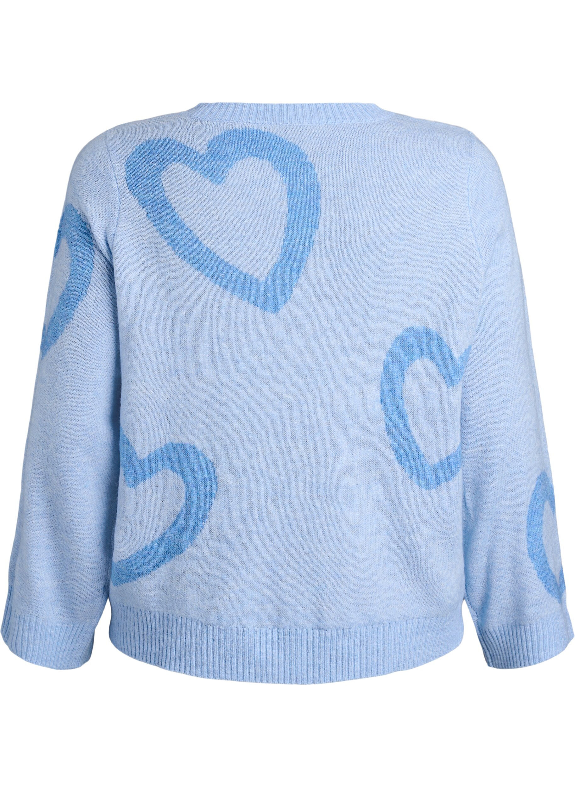 Zizzi Gebreide blouse met grote harten en ronde hals, Blauw, Packshot image number 1