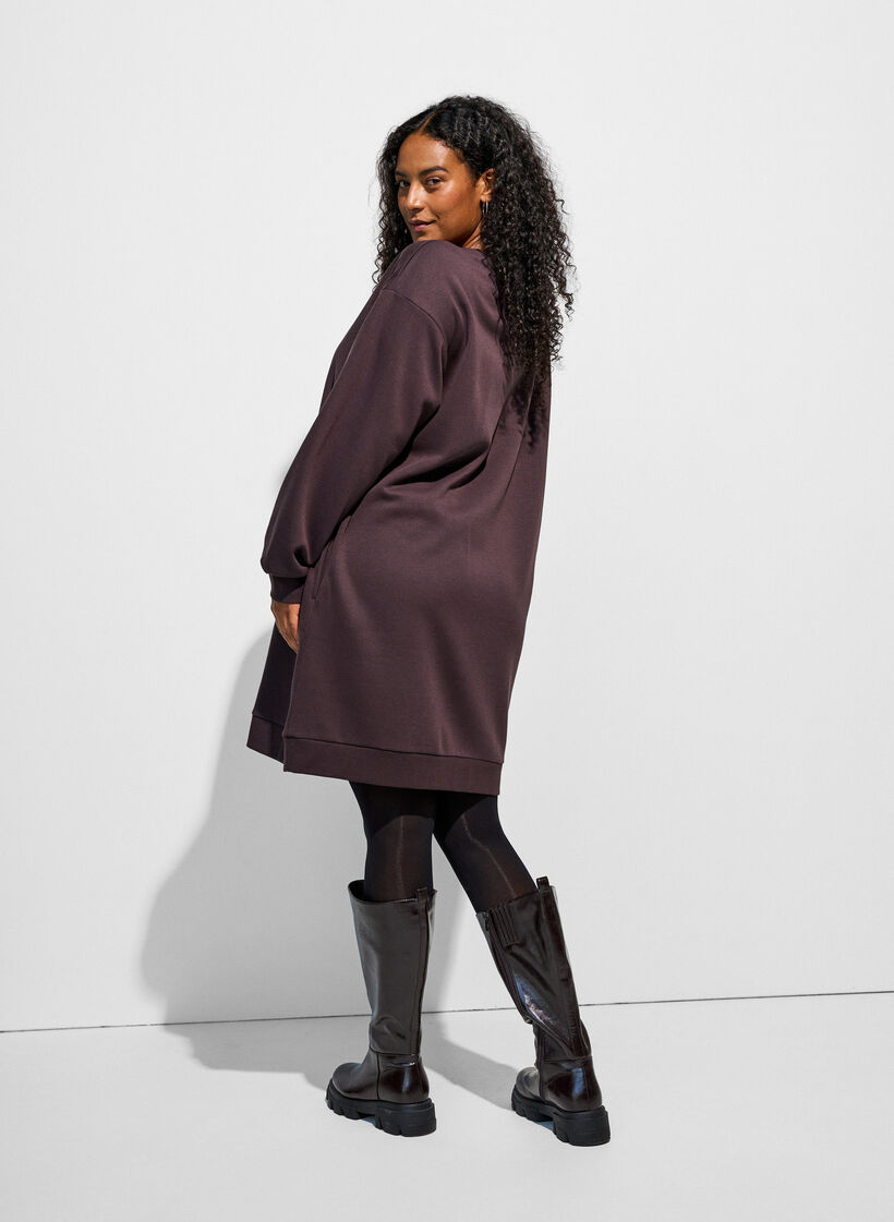 Losse sweatshirtjurk met zakken, Bruin, Model image number 2
