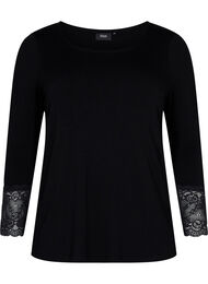Viscose blouse met lange mouwen en kantdetails, Black