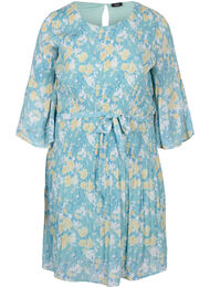 Bedrukte geplooide jurk met bindband, Cameo Blue Flower