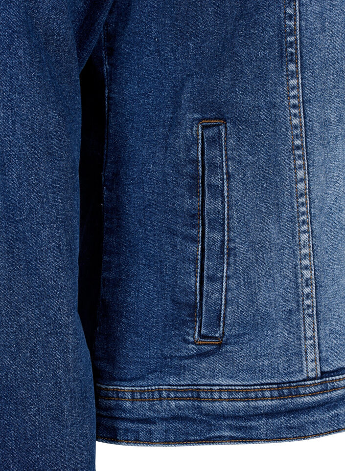 Korte denim jas in katoen, Blue denim, Packshot image number 3
