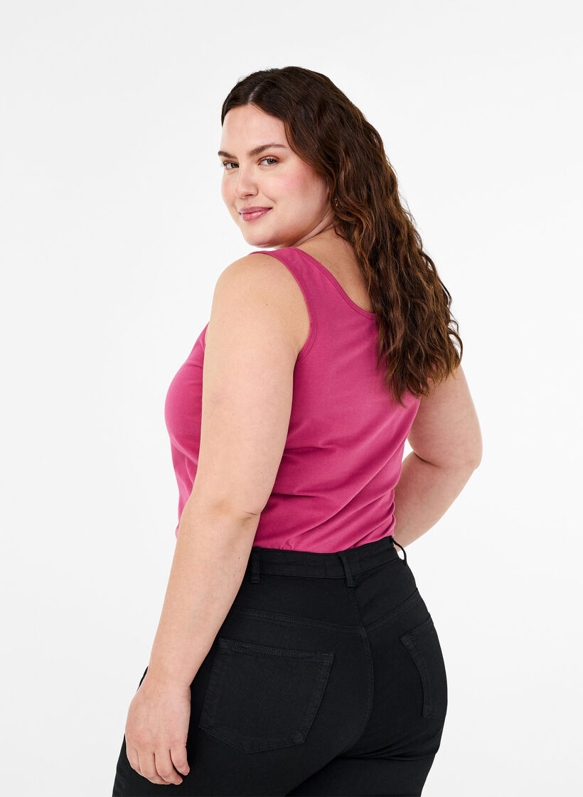 Solide kleur basis top in katoen, Rood, Model image number 2