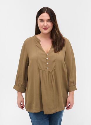 Viscose blouse met 3/4 mouwen, Timber Wolf, Model image number 0