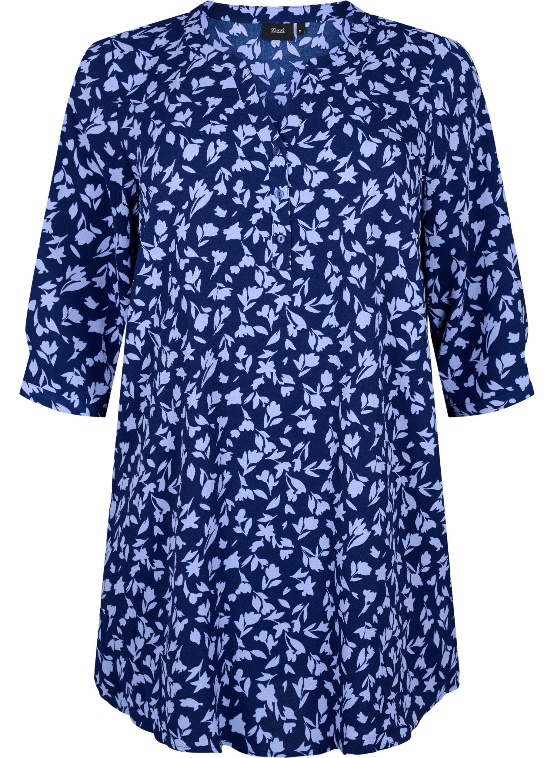 Zizzi Gebloemde tuniek met 3/4 mouwen, M. Blue Flower AOP, Packshot image number 0